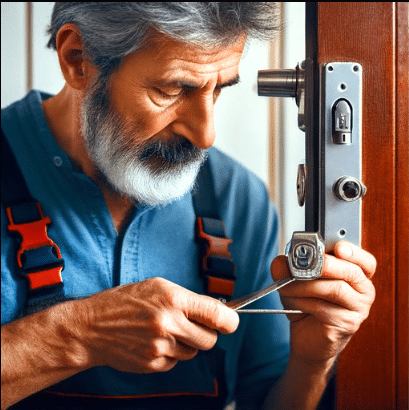 old men fix lock